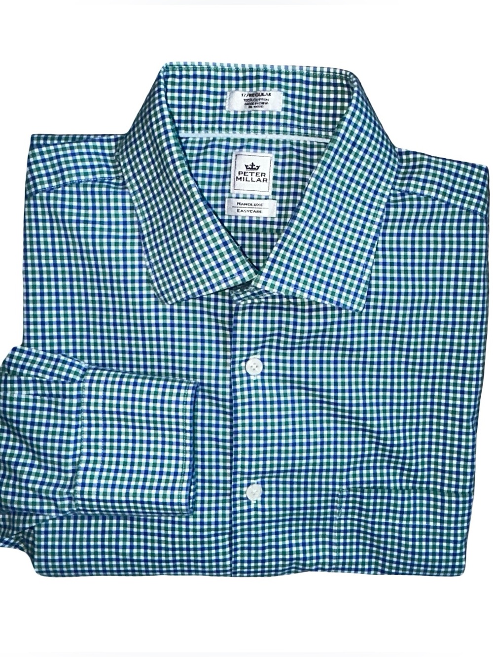 Peter Millar Green and Blue Gingham Button-Down Shirt